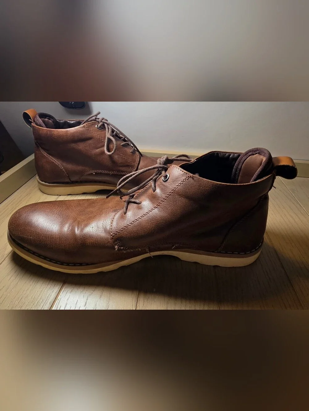 Madden Men’s Brown Leather Chukka Lace-Up Ankle Boots Round Toe US 12